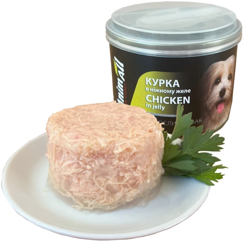 Вологий корм AnimAll для собак Курка в ніжному желе 195г