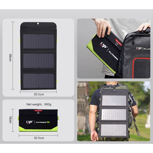 Внешний аккумулятор Солнечная панель Allpowers 21W with Power Bank 10000mAh (AP-SP-002-BLA-NEW): Встроенный кабель нет
