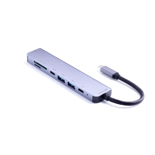 Адаптер Zamax Adapter USB-C to 2xUSB-C+2xUSB+SD+HDMI Silver