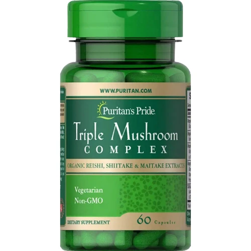 Puritan's Pride Triple Mushroom Complex Reishi Shiitake Maitake Лечебные грибы комплекс 60 капсул