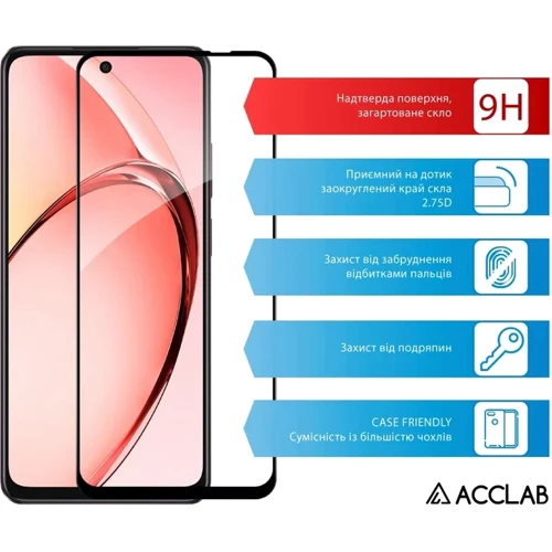 ACCLAB Tempered Glass Full Glue Black for Oppo A3x: Цвет черный