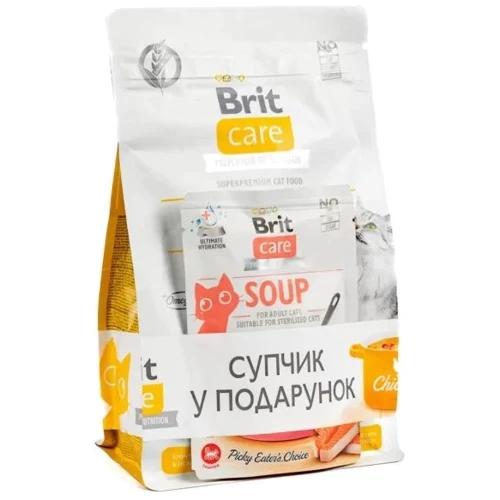 Сухой корм Brit Care GF Haircare Healthy and Shiny Coat для котов для ухода за шерстью Лосось и курица 400 г + суп 75 г (2700000049457)