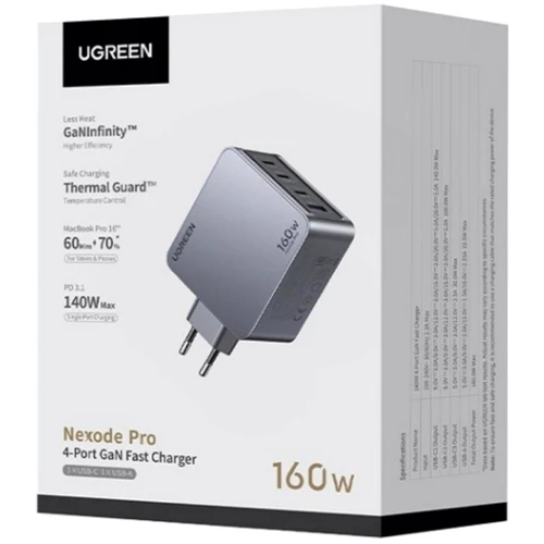 Зарядний пристрій Ugreen Wall Charger 3xUSB-C+USB X763 GaN 160W Nexode Pro Gray (25877): Тип сетевое