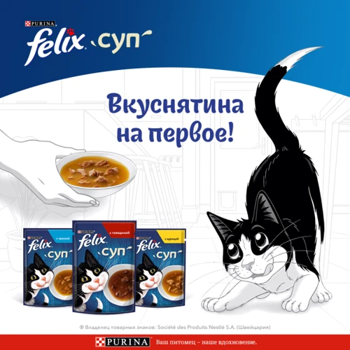 Влажный дополнительный корм FELIX Суп для взрослых кошек с говядиной 48 г (7613036632294): Возраст Взрослые