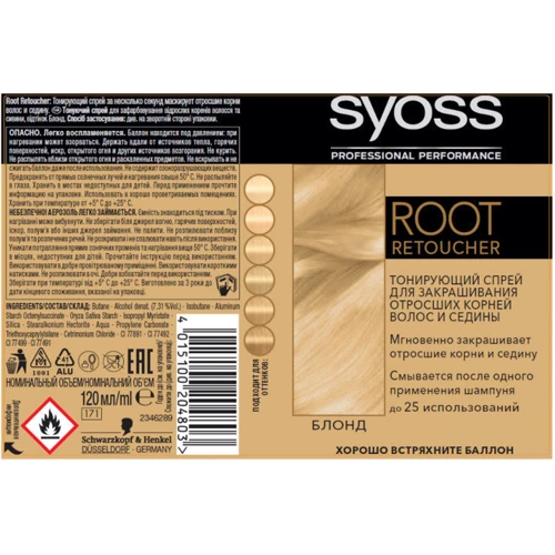 SYOSS Root Retoucher 120 ml Тонирующий спрей Блонд: Классификация Масс-маркет