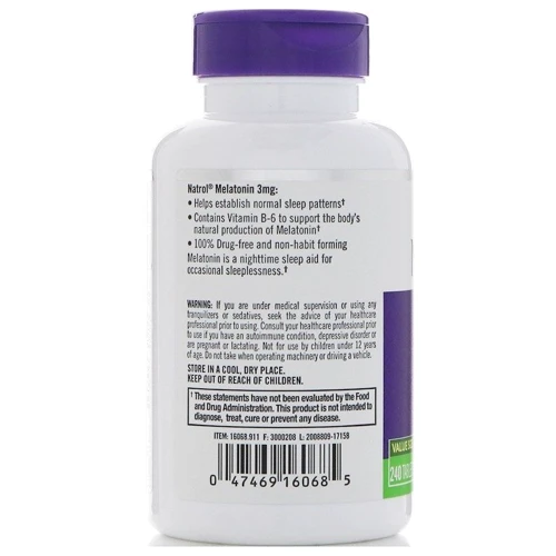 Natrol Melatonin 3 mg, 240 Tablets (NTL-16068): Форма випуску таблетки