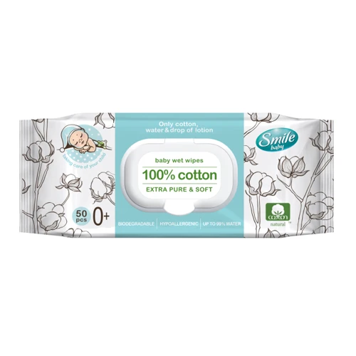 Smile Салфетки влажные 100% Сotton 50 шт.