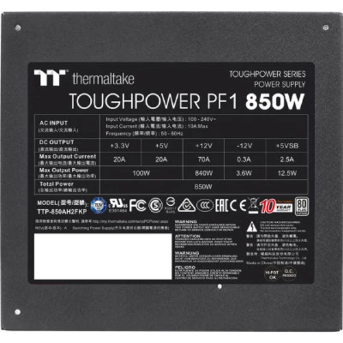 Блок живлення Thermaltake Toughpower PF1 850W (PS-TPD-0850FNFAPE-1): Вентилятор задньої стінки немає