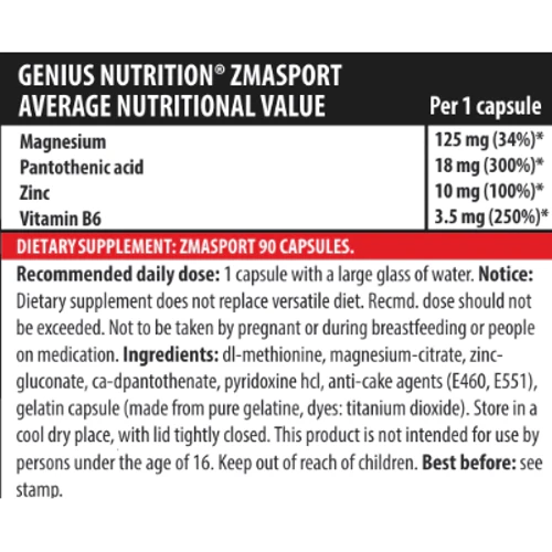 Genius Nutrition ZMA Sport 90 caps / 90 servings: Пол Унисекс