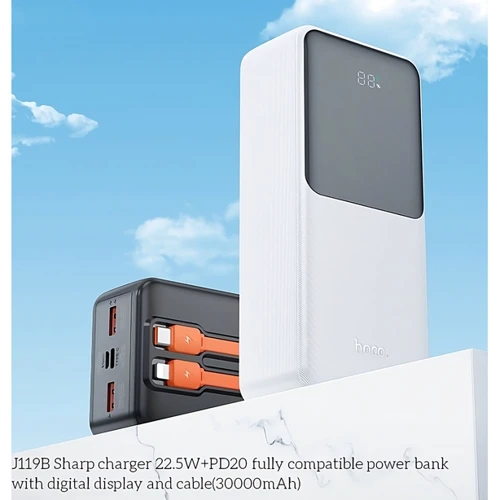 Зовнішній акумулятор Hoco Power Bank 30000mAh J119B Sharp Charger with cable 22.5W Black: Особливості З дисплеєм, індикатор заряду