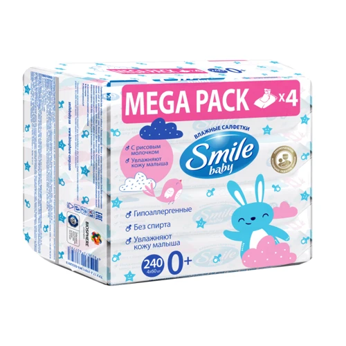 Smile Baby Салфетки влажные с рисовым молочком 60 шт (3+1)