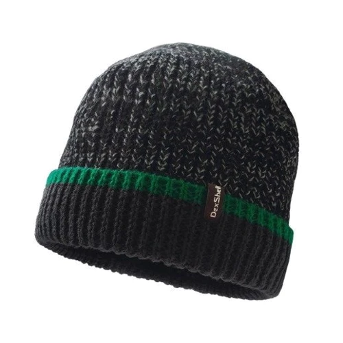 Мужская шапка DexShell Cuffed Beanie водонепроницаемая черная с зеленым L/XL 58-60 см (DH353GRNLXL)