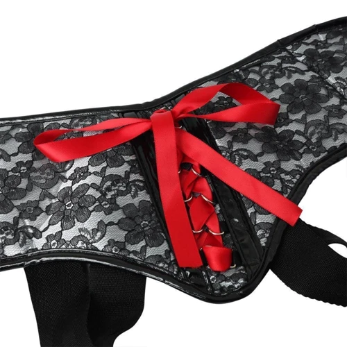 Трусы для страпона Sportsheets - Plus Grey & Black Lace Corsette Strap On