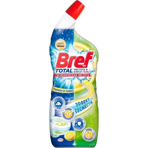 Гель Bref Total Чистота и Блеск для чистки унитазов Лимон и Лайм с эффектом освежителя воздуха 700 мл