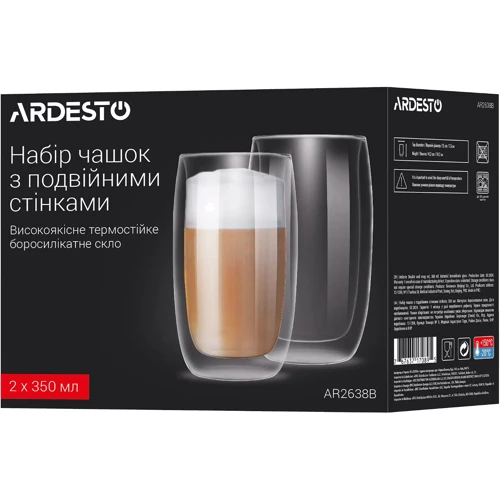 Набір склянок Ardesto із подвійними стінками 380 мл 2 шт. (AR2638B): Обсяг склянки мл 380