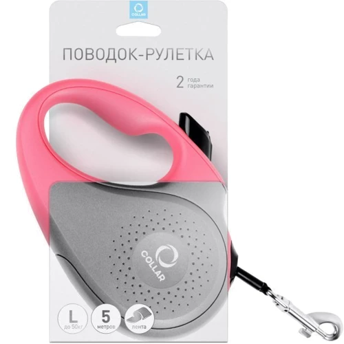 Поводок-рулетка Collar для собак размер M 25 кг лента 5 м розовый: Тип Поводок