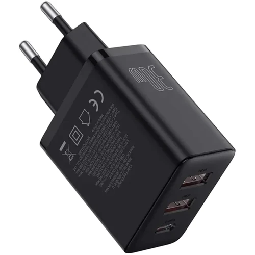 Зарядное устройство Baseus Wall Charger 2xUSB+USB-C Cube Fast Charger 30W Cluster Black (P10111402113-00): Сила тока 2.4А и более
