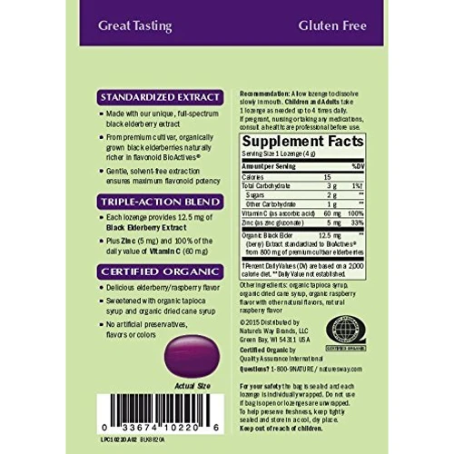 Nature's Way Sambucus Organic Zinc 24 Lozenges Berry Flavor Черная бузина: Форма выпуска Таблетки для рассасывания