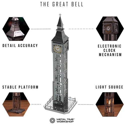 Колекційна модель-конструктор Metal Time The Great Bell Біг-Бен з годинником (MT077) фото 5