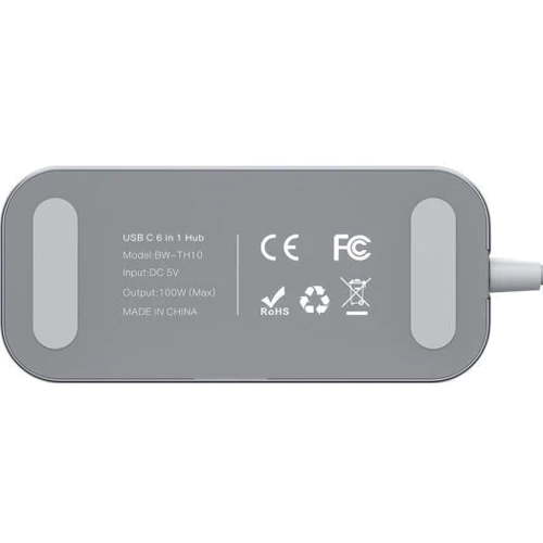 Адаптер BlitzWolf Adapter USB-C to USB-C + 3xUSB + HDMI + RJ45 Grey (BW-TH10): Інтерфейс підключення USB-C