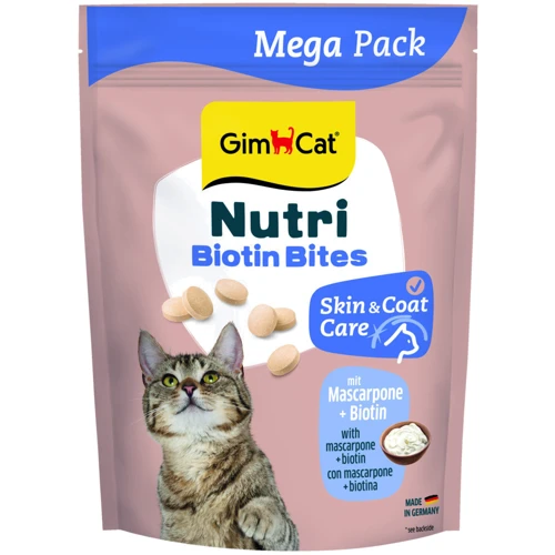 Вітаміни GimCat NUTRI BIOTIN BITES для кішок для покращення стану шкіри та шерсті з маскарпоне та біотином 425 г (G-419695)