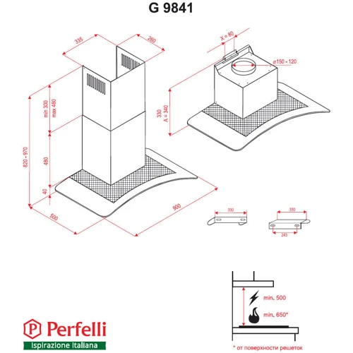 Витяжка Perfelli G 9841 I: Тип фільтра повітря Рециркуляція, Відведення