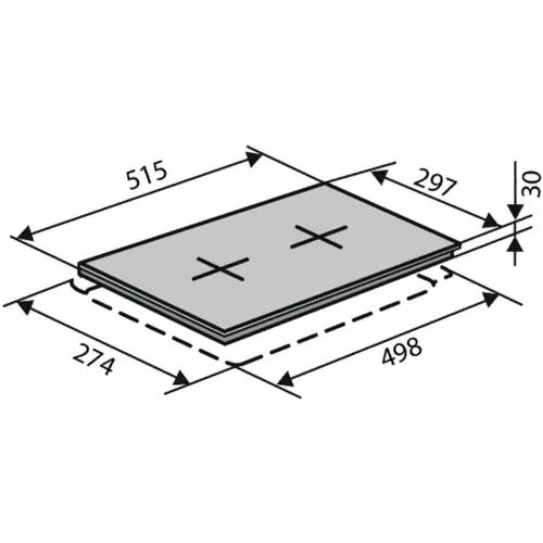 Варильна поверхня газова Ventolux HG320 EES (INOX) 3: Розміри для вбудовування (ШxГ) 27.4x49.8 см
