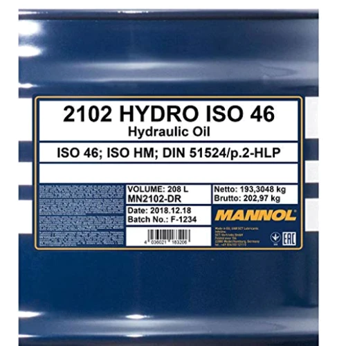 Гідравлічна олія Mannol Hydro 208л ISO 46 HL (MN2102-DR)