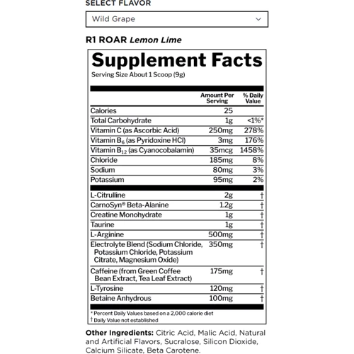 Передтренувальний комплекс Rule1 Roar 270 g/30 servings/wild grape: Стать Унисекс