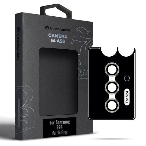 Аксессуар для смартфона ArmorStandart Tempered Glass Supreme Black Icon Marble Grey for Camera Samsung S921 Galaxy S24 (ARM76606)