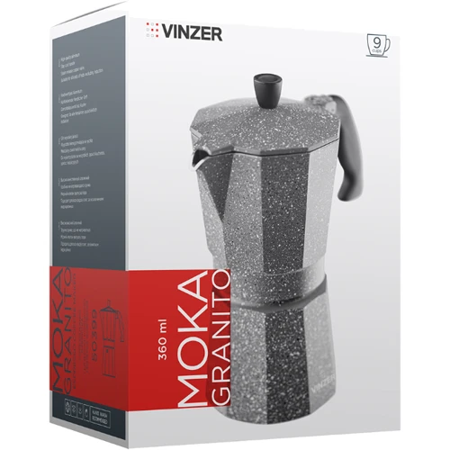 Кавоварка гейзерна VINZER Moka Granito 9 чашок (50399): Тип кавоварка гейзерная