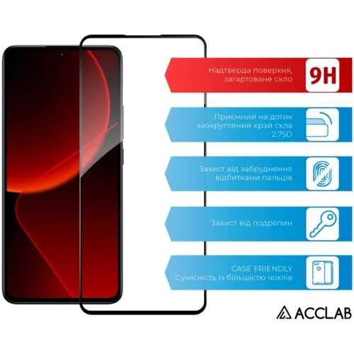 Аксессуар для смартфона ACCLAB Tempered Glass Full Glue Black for Xiaomi 13T Pro: Материал стекло