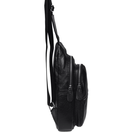 Mужская сумка-слинг Borsa Leather черная (K1330-black): Фактура Матовая, Зернистая