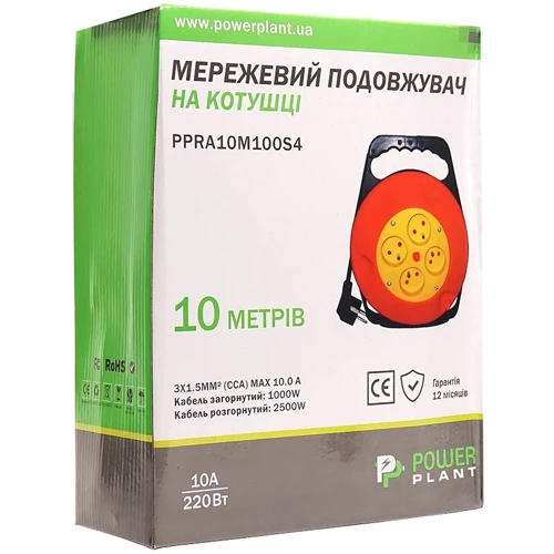 Подовжувач PowerPlant 10м 3x1.5мм 4 розетки (JY-2002/10): Перетин жили, мм.кв 1.5