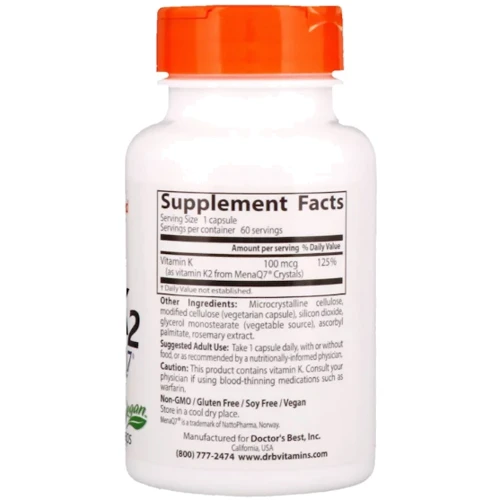 Doctor's Best Natural Vitamin K2 MK-7 with MenaQ7 100 mcg 60 Caps (DRB-00334): Тип Витамин K