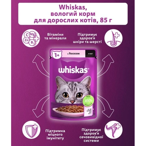 Упаковка влажного корма для котов Whiskas лосось в соусе 28х85 г (5900951302800): Класс Премиум