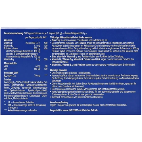 Orthomol Natal Pre Витаминный комплекс для подготовки к зачатию ребенка, во время беременности и кормления 30 капсул фото 3
