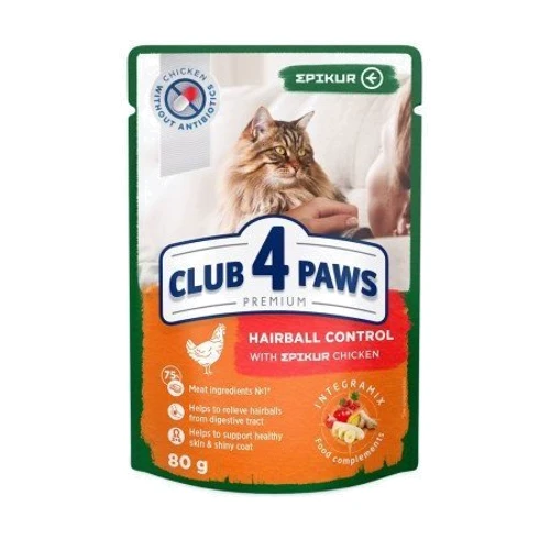 Влажный корм Club 4 Paws Premium Epikur Hairball for adult cats для кошек с курицей в соусе Epikur 12х80 г (4820215365680)