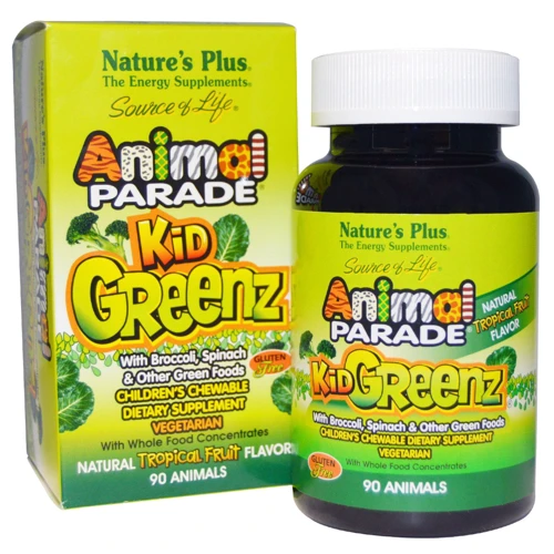 Natures Plus Animal Parade Kid Greenz 90 chewables Витаминный комплекс из зеленых суперфудов для детей, Тропик