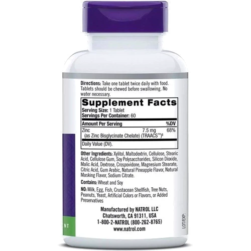 Natrol High Absorption Zinc Chew Цинк 60 таблеток: Тип Цинк