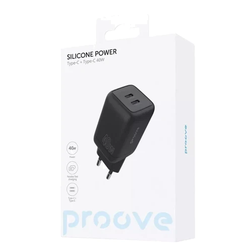 Зарядное устройство Proove Wall Charger 2xUSB-C Silicone Power 40W Black фото 6