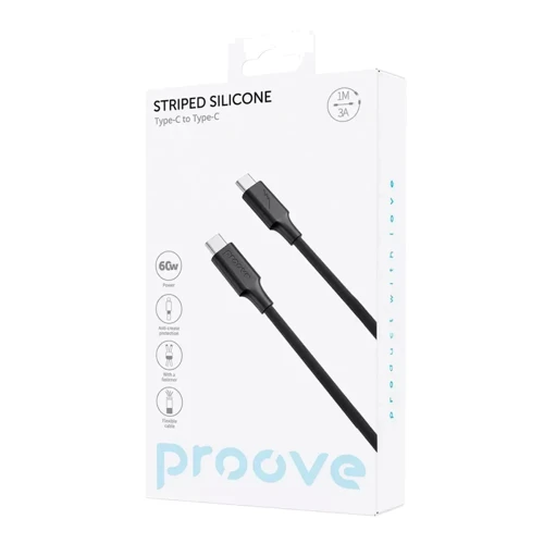Кабель Proove Cable USB-C to USB-C Striped Silicone 60W 1m Black: Тип USB-C - USB-C