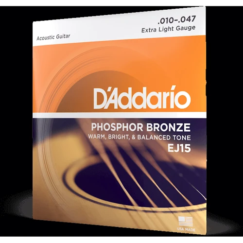 Струна для гитар Струны для акустической гитары D'ADDARIO EJ15 PHOSPHOR BRONZE EXTRA LIGHT (10-47): Тип Комплект струн