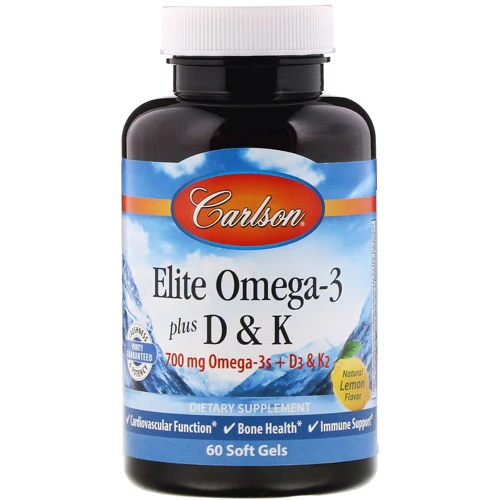 Carlson Labs Elite Omega-3 Plus D And K, Natural Lemon Flavor, 60 Soft Gels (CAR-17510)