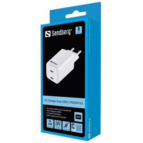 Зарядное устройство Sandberg Wall Charger 2xUSB-C 65W White (441-56)