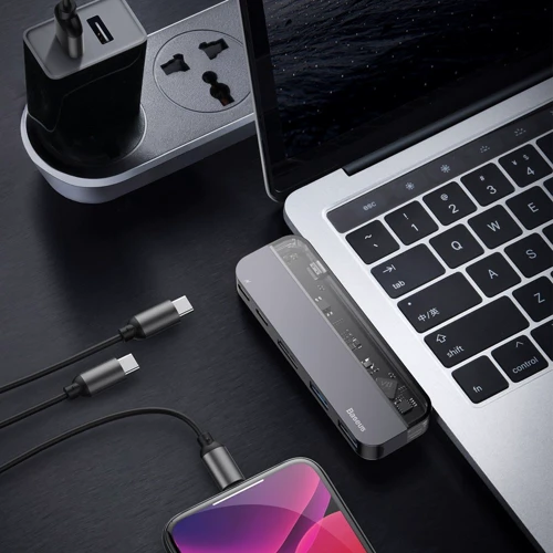 Адаптер Baseus Adapter USB-C to 2xUSB-C+HDMI+2xUSB Space Gray (CAHUB-TD0G) фото 5