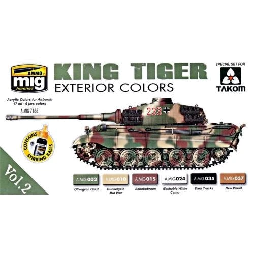 Набір акрилових фарб: Кольори для танка King Tiger, екстер'єр (Takom)