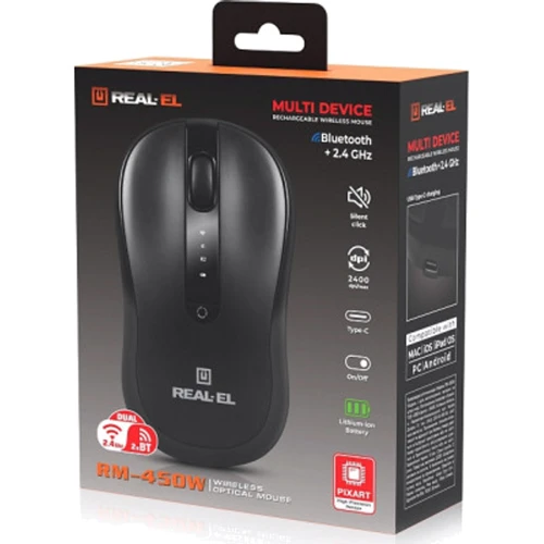 Мышь REAL-EL RM-450 W Black (EL123200046): Эргономика симметричная для левшей