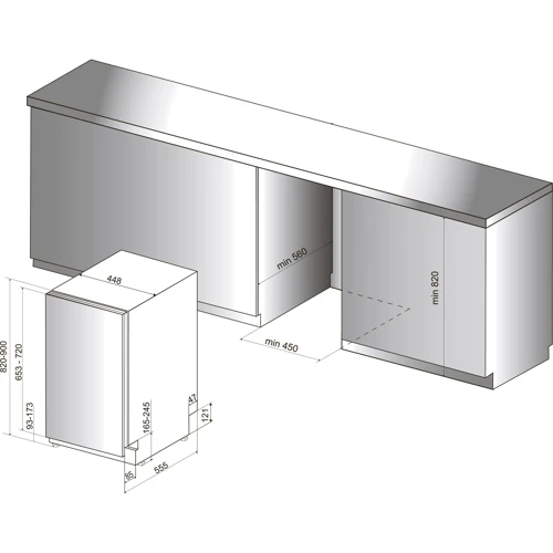 Встраиваемая посудомоечная машина Indesit DSIO 3T224 Z E: Размеры (ВхШхГ) 82 х 44.8 х 55.5 см