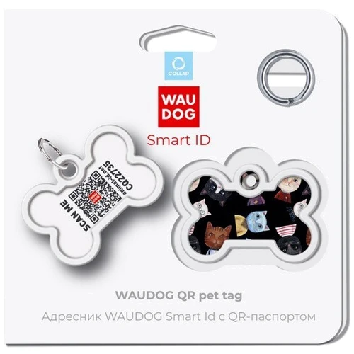 Адресник металлический WAUDOG Smart ID c QR паспортом рисунок Коты 40х28 мм (0640-0216): Назначение Для всех пород